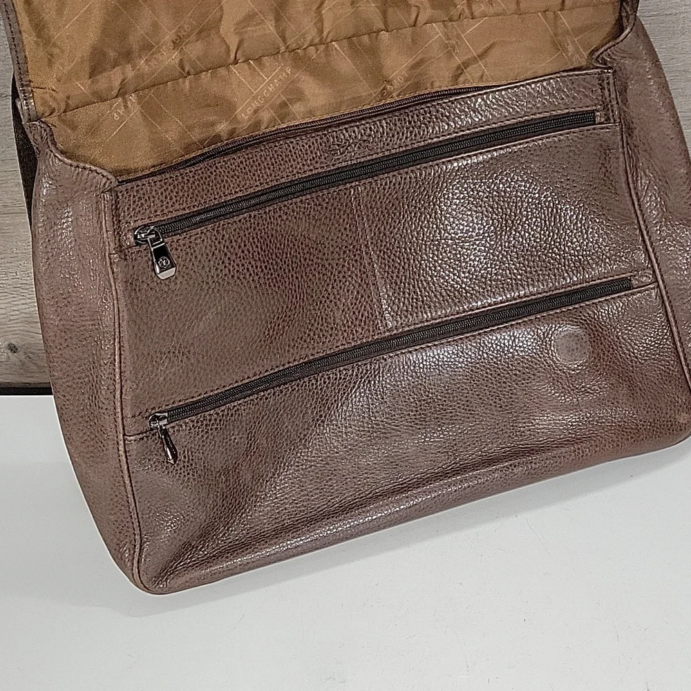 Longchamp Brown Leather Messenger Crossbody Bag